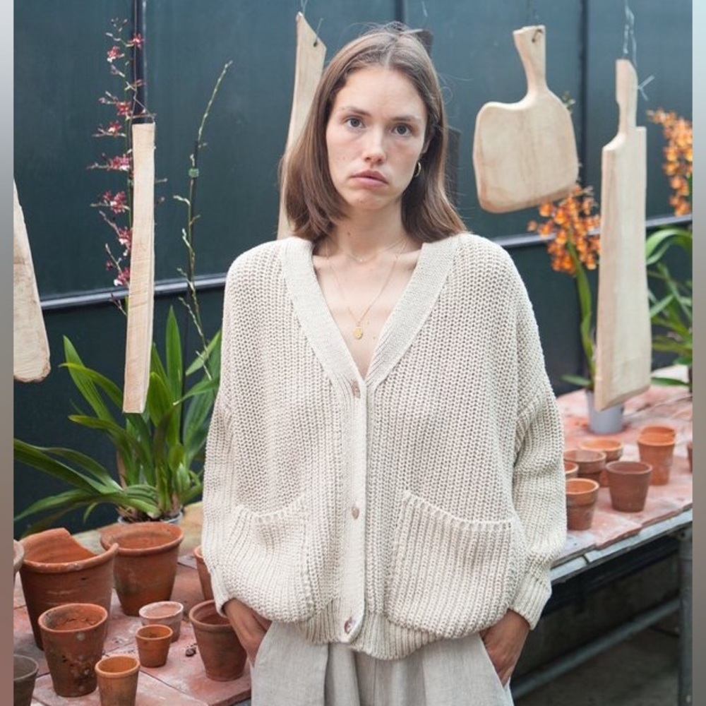 Monica Cordera Chunky Cotton Cardigan in Silver Green